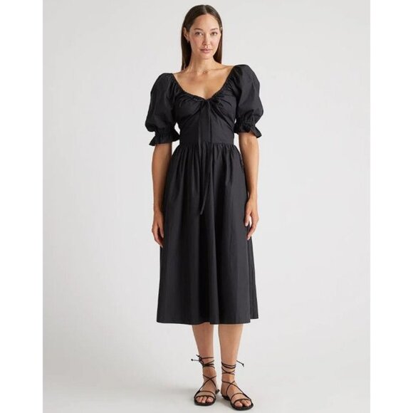 Quince Dresses & Skirts - Quince 100% Organic Cotton Puff Sleeve Midi Dress Medium Black New
